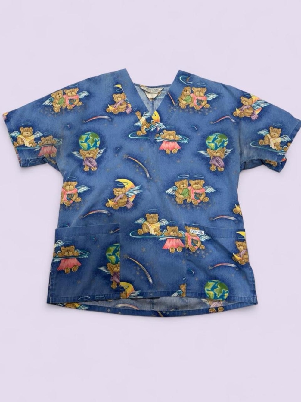 Vintage 90s Cherokee Angel Teddy Bear Scrub Top Size M